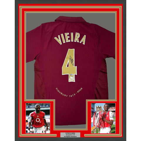 Framed Autographed/Signed Patrick Vieira 33x42 Arsenal Burgundy Jersey BAS COA