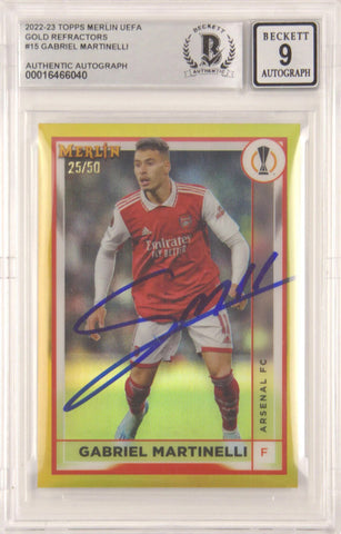 Gabriel Martinelli Signed 2022-23 Topps Merlin Chrome Gold /50 - BGS 9 Autograph