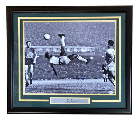 Pele Signed Framed 16x20 Brazil Bicycle Kick Photo PSA/DNA