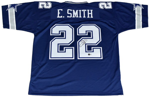EMMITT SMITH SIGNED DALLAS COWBOYS #22 NAVY MITCHELL & NESS JERSEY BECKETT