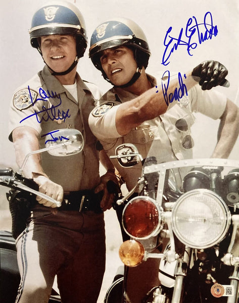 Erik Estrada Larry Wilcox Signed 11x14 CHIPS Motorcycle Photo Inscribed BAS ITP