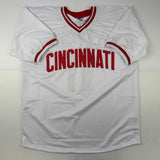 Autographed/Signed Barry Larkin Cincinnati White Jersey Beckett BAS COA