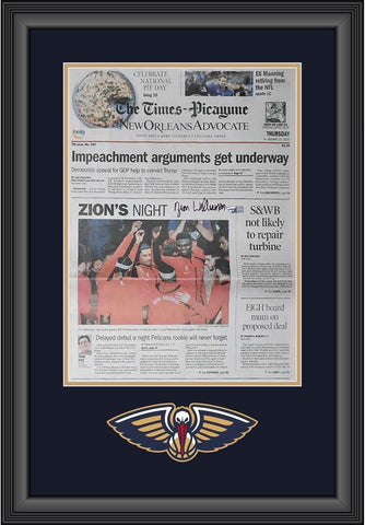 Zion Williamson NO Pelicans Framed Signed 19" x 27" The Times-Picayune Newspaper