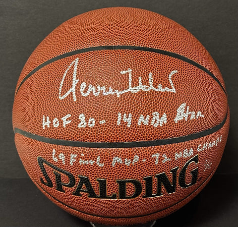 Jerry West Signed Spalding I/O Basketball Lakers 4 Stat HOF Auto Fanatics COA