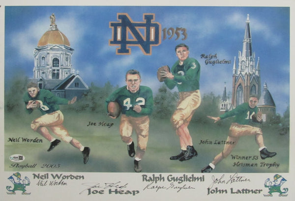 Worden/Heap/Guglielmi/Lattner Multi-Signed 13x19 Lithograph Notre Dame JSA 00811