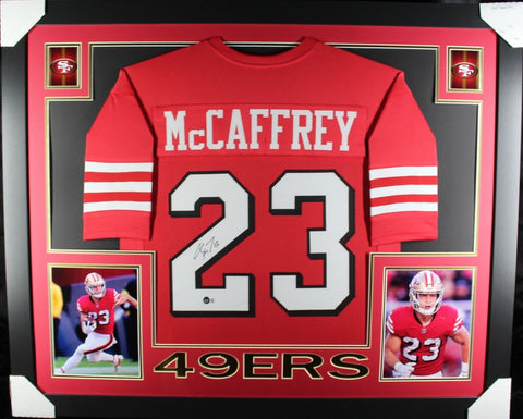 CHRISTIAN MCCAFFREY (49ers red SKYLINE) Signed Autographed Framed Jersey Beckett