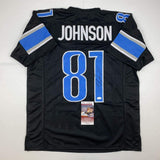 Autographed/Signed Calvin Johnson Detroit Black Football Jersey JSA COA