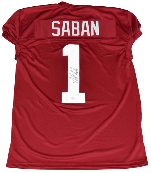 NICK SABAN AUTOGRAPHED ALABAMA CRIMSON TIDE #1 GAME CUT JERSEY JSA