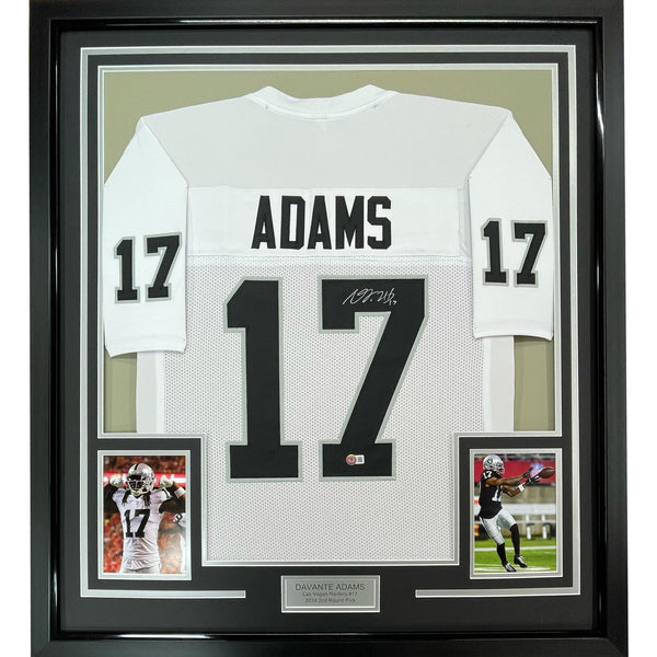 Framed Autographed/Signed Davante Adams 35x39 Las Vegas White Jersey COA