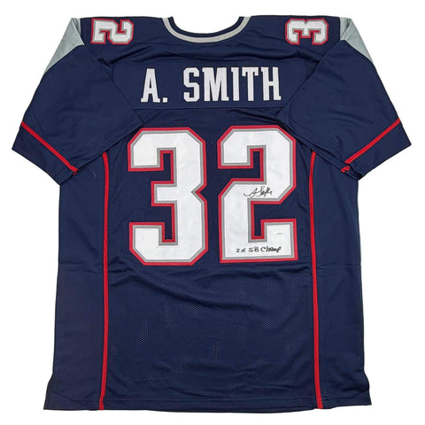 Autographed/Signed Antowain Smith 2x SB Champ New England Blue Jersey JSA COA