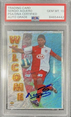 Sergio Aguero Signed 2007-08 Mundi Cromo Sport Rookie Card - PSA 10 Autograph