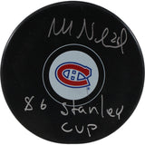 Mats Naslund Autographed Montreal Canadians Logo Puck 86 SC Champs Beckett 53972