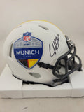 CHUBA HUBBARD (CAROLINA PANTHERS) SIGNED NFL MUNICH GAMES SPEED MINI HELMET BAS