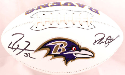 Deion Sanders Ray Lewis Signed Baltimore Ravens Logo Football- Beckett W Holo