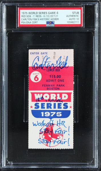 Carlton Fisk Signed 1975 World Series Game 6 Ticket Stub Auto 10! PSA/DNA Slab 1
