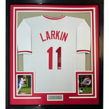 Framed Autographed/Signed Barry Larkin 35x39 Cincinnati White Jersey COA