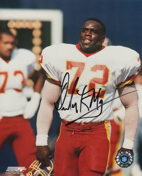 Dexter Manley Signed Washington White Jersey Holding Helmet 8x10 Photo -(SS COA)
