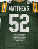 CLAY MATTHEWS Signed Replica Green Stat Jersey - Green Bay Packers - BAS