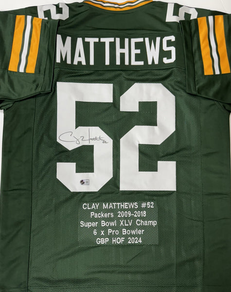 CLAY MATTHEWS Signed Replica Green Stat Jersey - Green Bay Packers - BAS