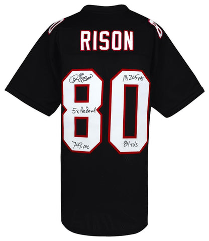 Andre Rison Signed Black T/B Custom Football Jersey w/5-Insc - (SCHWARTZ COA)