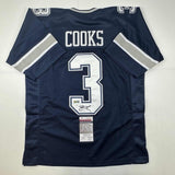 Autographed/Signed Brandin Cooks Dallas Blue Football Jersey JSA COA