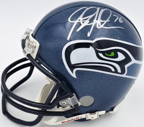 Steve Hutchinson Autographed Seahawks Blue Mini Helmet Beckett QR #BS30343