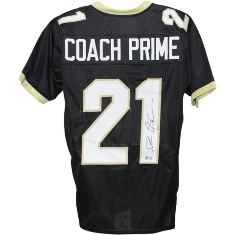 Deion Sanders Autographed/Signed College Style XL Black Jersey Beckett W 53323