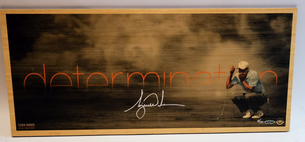 Tiger Woods Autographed "Determination" 11x25 LE Bamboo Print UDA COA