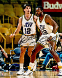 JOHN STOCKTON & KARL MALONE AUTOGRAPHED 16X20 PHOTO JAZZ BECKETT WITNESS 235775