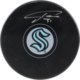 Philipp Grubauer Autographed/Signed Seattle Kraken Logo Puck Fanatics 53815