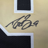 Framed Autographed/Signed Drew Brees 35x39 New Orleans Black Jersey BAS COA
