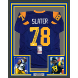 Framed Autographed/Signed Jackie Slater 33x42 HOF 01 LA Blue Jersey JSA COA