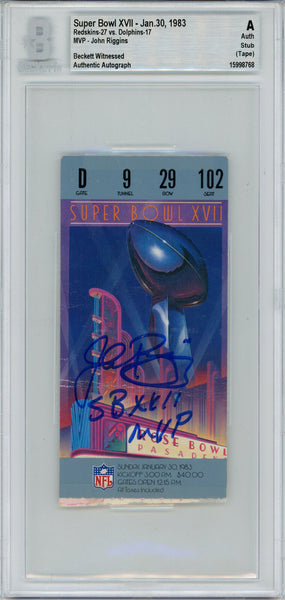 John Riggins Autographed Super Bowl XVII Ticket Stub SB MVP BAS Slab 42988