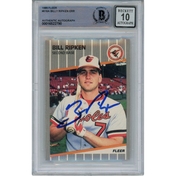 Billy Ripken Autographed 1989 Fleer 616 Trading Card 10 Grade Beckett 49351