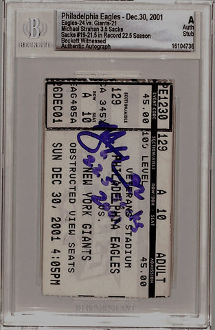 Michael Strahan Signed New York Giants Ticket Stub 12/30/01 Beckett Slab 40432