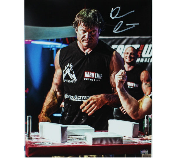 Devon Larratt Signed Unframed 16x20 Arm Wrestling Photo - Black Sleeveless Shirt