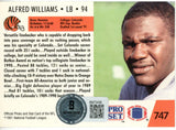 Alfred Williams Signed 1991 Pro Set #747 Trading Card Beckett 44824