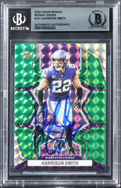 Vikings Harrison Smith Signed 2022 Panini Mosaic Green #131 Card BAS Slabbed