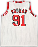 CHICAGO BULLS DENNIS RODMAN AUTOGRAPHED SIGNED WHITE JERSEY JSA STOCK #215737