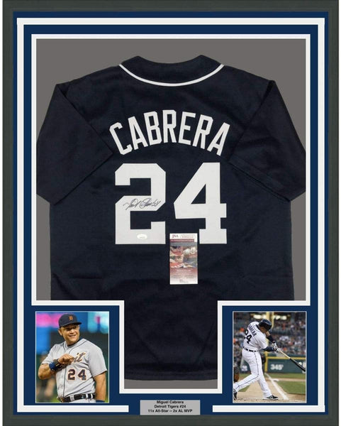 FRAMED Signed MIGUEL CABRERA 35x39 Detroit Blue Jersey JSA COA Auto