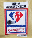 Hawks Dominique Wilkins "Stat" Signed Gold M&N 75th HWC Swingman Jersey BAS Wit