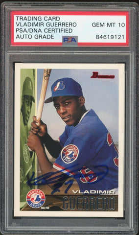 1995 Bowman #90 Vladimir Guerrero RC Rookie Expos PSA/DNA Auto Grade GEM MINT 10