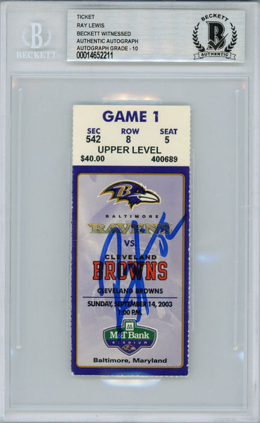 Ray Lewis Autographed/Signed 9/14/2003 vs Browns Ticket Beckett Slab 39190
