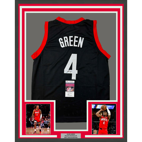 Framed Autographed/Signed Jalen Green 33x42 #4 Houston Black Jersey JSA COA