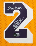 Lakers Magic Johnson "Showtime" Signed Yellow M&N HWC Framed Jersey BAS Witness