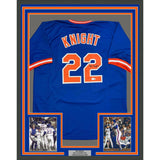 Framed Autographed/Signed Ray Knight 35x39 New York Blue Jersey BAS COA