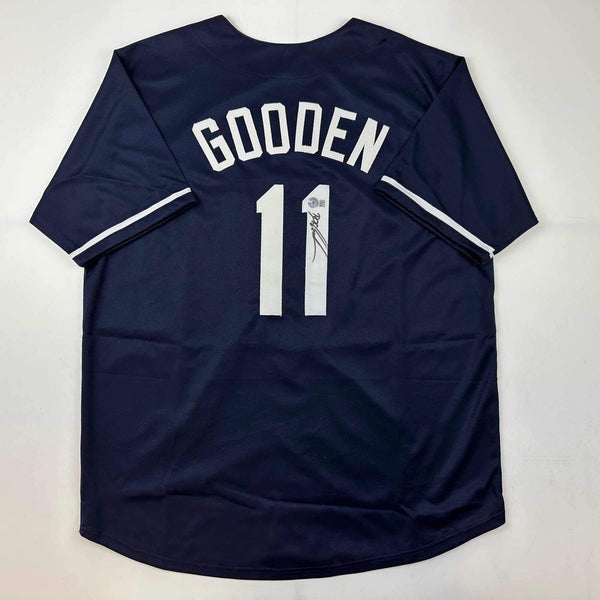 Autographed/Signed Dwight Doc Gooden New York Blue Jersey Beckett BAS COA