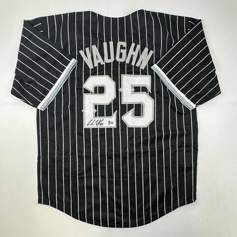 Autographed/Signed Andrew Vaughn Chicago Black Pinstripe Jersey Beckett BAS COA