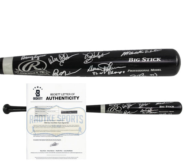 22 1986 Mets Alumni Signed Rawlings Black MLB Bat Mookie Wilson, Barry Lyons