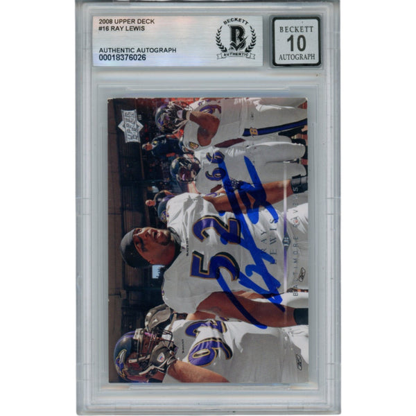 Ray Lewis Autographed/Signed 2008 Upper Deck #16 Trading Card Beckett 52952